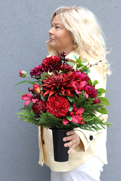 Bordo Katerra Extra, jesienny bukiet nagrobny we wkładzie, dł.45cm