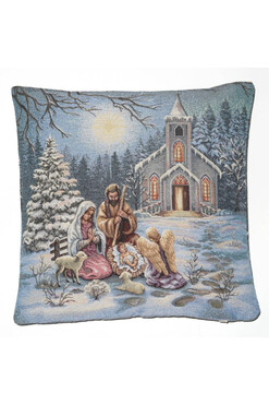 Zimowa Szopka, świąteczna poszewka gobelinowa dwustronna, 45x45cm 