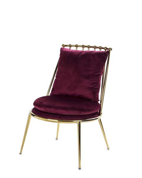 Aubergine, złote krzesło z poduszkami, wym.82x56x60cm