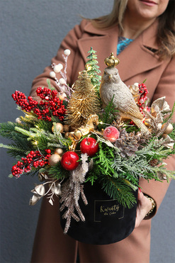 Królewski Ptak Glamour, flowerbox świąteczny LED, wys.40cm