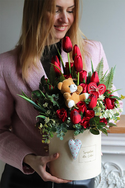 flowerbox kwiatowy Walentynkowy Dzień, wys.46cm