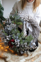 Srebrna Choinka Xmas, świąteczny wianek na drzwi