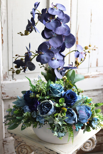 Blue Goldie, niebieski storczyk w złotym pucharze, wys.61cm 