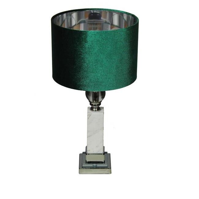 Marble Silver Simple, marmurowa lampa stołowa, abażur zielono-srebrny, wys.48cm