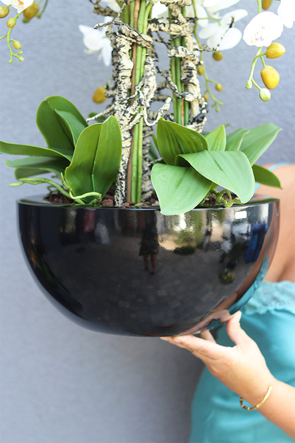 Fiberglass Black Bowl, sztuczny storczyk w czarnej donicy