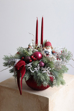 OD RĘKI Bosco Christmas Lady, świąteczny stroik w szklanym naczyniu, wym.36x30cm