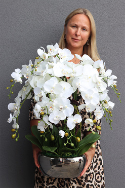 Silver Milenia, sztuczny storczyk w lustrzanej donicy, wys.74cm