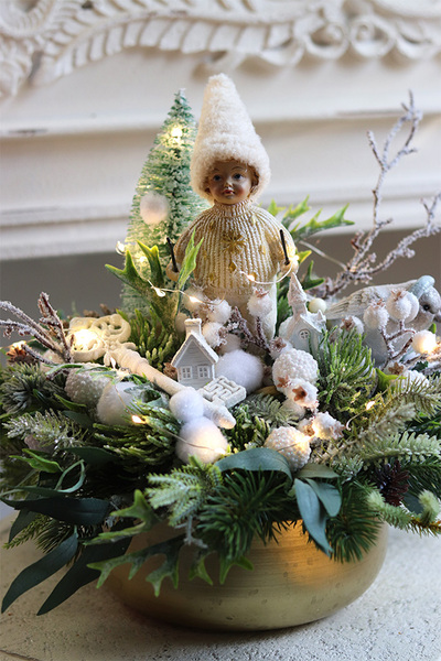 Ferie Świąteczne 2 LED, świąteczny stroik