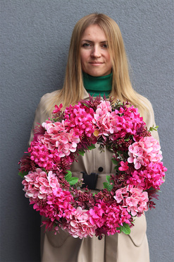 Rose Hydrangea, różowy wianek z hortensji, śr.42cm