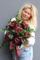 Bordo Chryzantemy Lux, kompozycja kwiatowa nagrobna