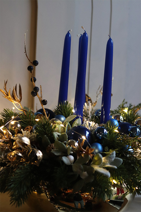 Dark Blue Eveline, świąteczny stroik adwentowy LED