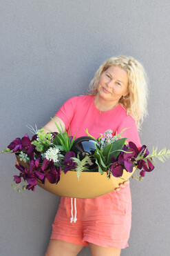 Dekoria Laos Purple&Gold, kompozycja kwiatowa w plastikowym naczyniu, dł.72cm