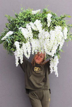 elegancka girlanda z białymi kwiatami, Wisterianna Premium, dł.160cm 