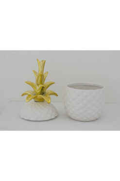 Ananas White&Gold, figurka ceramiczna / pojemnik, wym.25.5x12.5x12.5cm