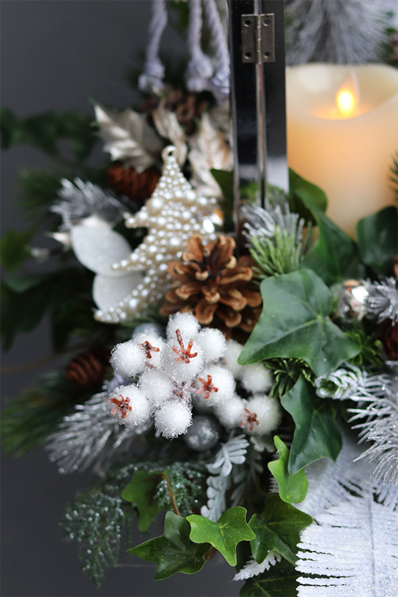 Angelo Winter Silver, srebrny lampion nagrobny ze świecą LED