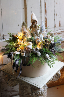 Ferie Świąteczne LED, welurowy flowerbox świąteczny, wys.43cm