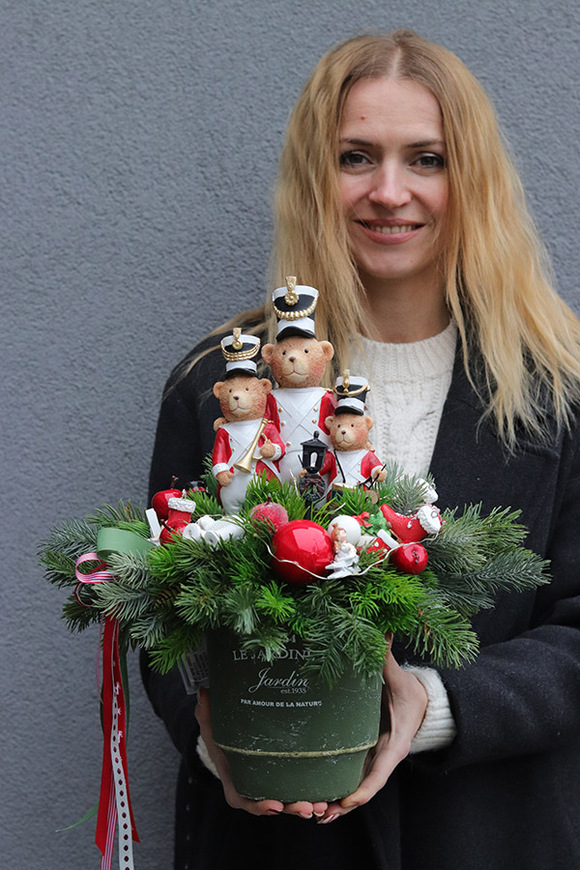 Misie Jardin, stroik świąteczny z figurkami, wym.40x36cm