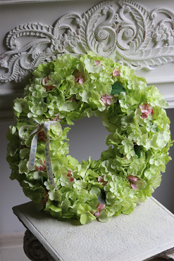 Pistacio, wianek z zielonych hortensji na drzwi, śr.43cm