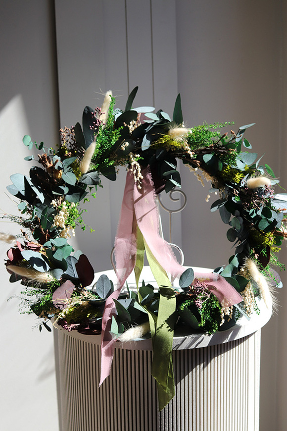 Boho Green, dekoracyjny wianek ze stabilizowanych roślin, śr.43cm