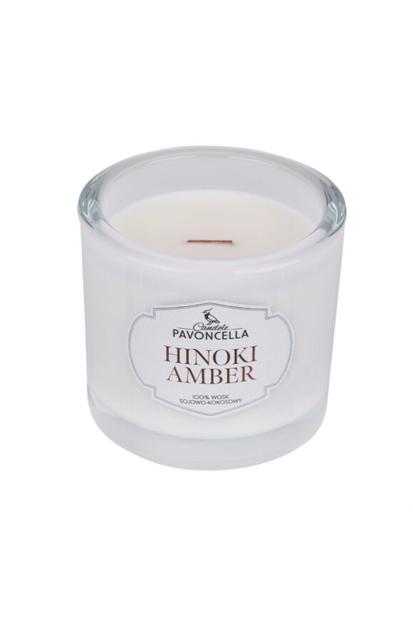 Hinoki Amber, sojowo-kokosowa świeca zapachowa w szkle