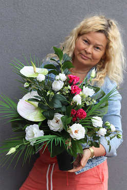 Anturium Elegance, bukiet nagrobny we wkładzie do wazonu, dł.55cm  