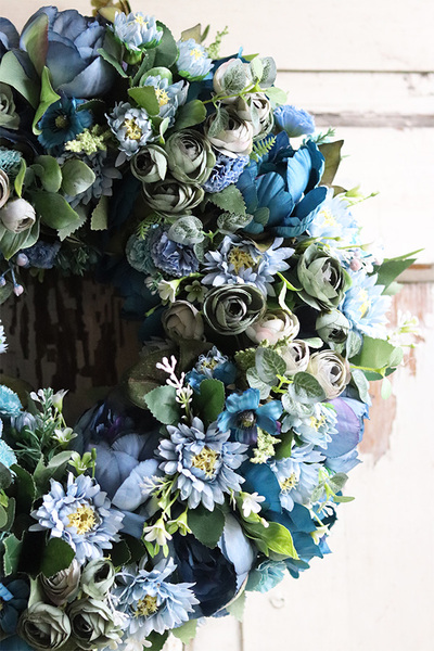 Caryca Katarzyna Niebieska, efektowny wianek na drzwi, śr.40cm 