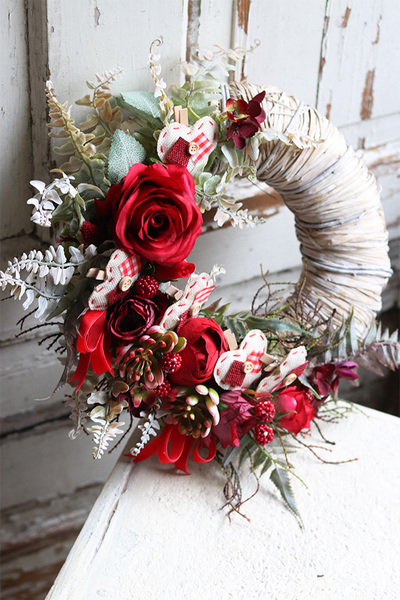 czerwony wianek walentynkowy, Serca, śr.35cm