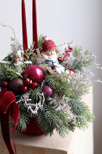 Bosco Christmas Lady, świąteczny stroik w szklanym naczyniu