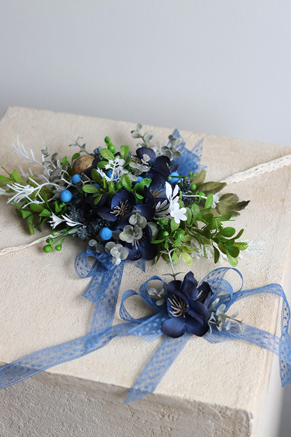 Boho Navy Blue, stroik / dekoracja do koszyczka wielkanocnego, rozp.22x15/8x9cm