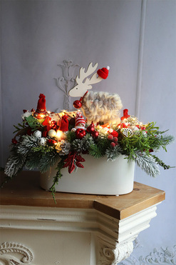 Scandi Ren Extra, świąteczny stroik LED z reniferem, wym.38x50cm