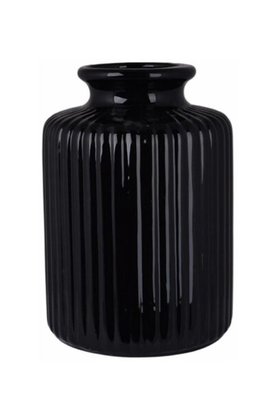 Greko, ceramiczny wazon w prążki, czarny, B, wym.16x16x26cm 