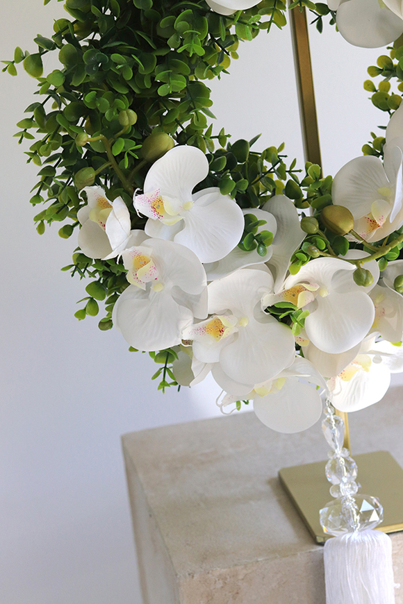 Orchidelia White Glamour, asymetryczny wianek z chwostem