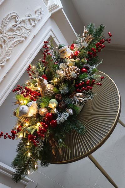 Zimowy Dworek Laos, stroik świąteczny LED