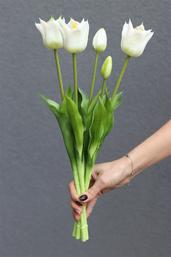 Marzo, bukiet tulipanów silikonowych, białe, 5szt, dł.45cm 