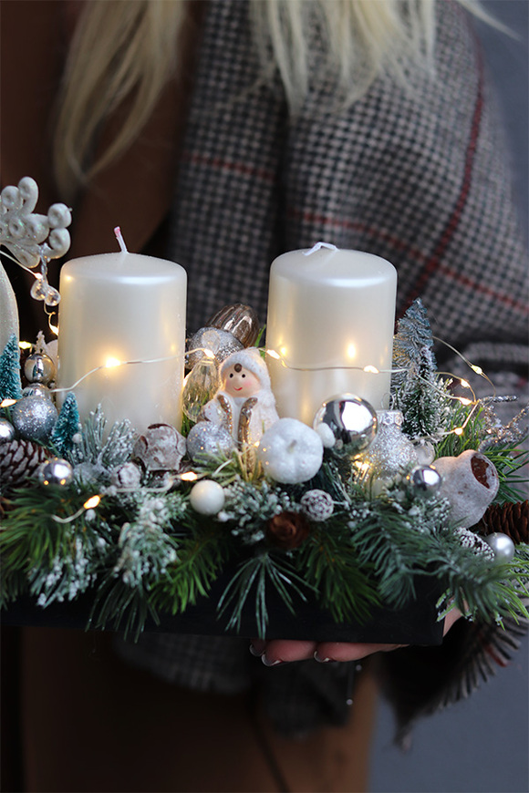 adwentowy stroik, Biała Zima LED