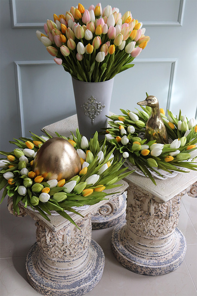 elegancki stroik ze złotym jajem, Witaj Wiosno, śr.40cm   