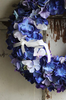 bogaty wianek na drzwi, Niebieska Hortensja, śr.38cm