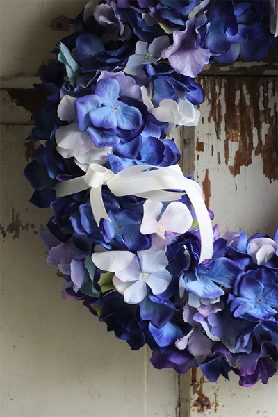 bogaty wianek na drzwi, Niebieska Hortensja, śr.38cm