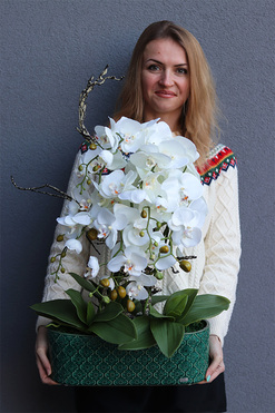 OD RĘKI Dark Green Orient 2, wysokiej jakości sztuczny storczyk, wys.62cm 