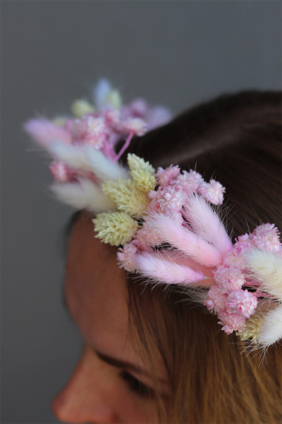 Pink Lady, wianek na głowę z suszonych roślin, rozmiar uniwersalny