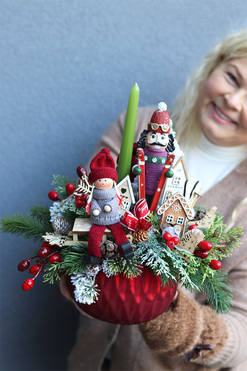 Red Velis Bosco, świąteczny stroik w szkle, wys.40cm 