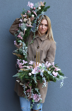 Pink Pastel Christmas, komplet świątecznych dekoracji, stroik+girlanda