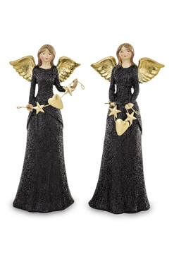 Christmas in Black, figurka anioła z girlandą, wys.20.5cm, kpl.2szt 