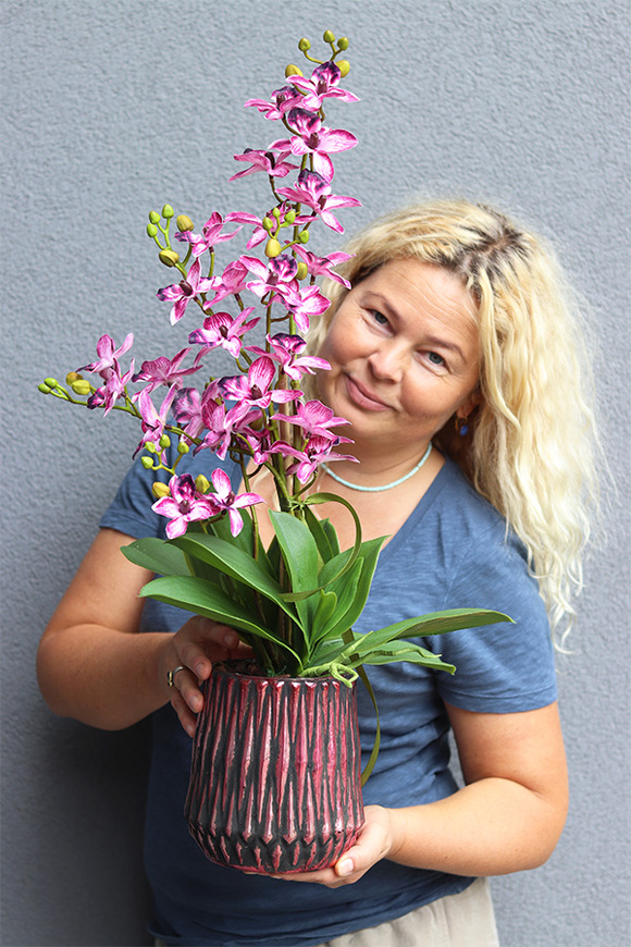 Thai Selania Magenta, różowy sztuczny storczyk w szkle