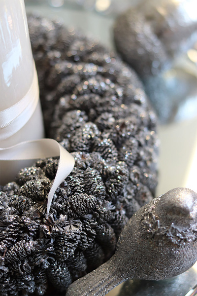 Glamour Silverano, świąteczny stroik na szklanym talerzu, śr.35cm