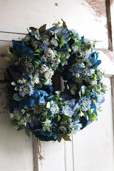 Caryca Katarzyna Niebieska, efektowny wianek na drzwi, śr.40cm 