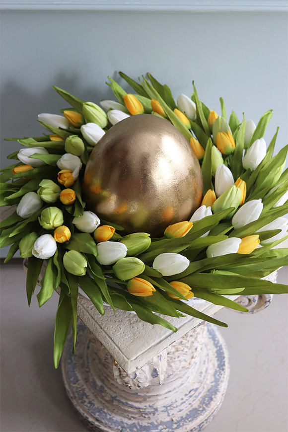 elegancki stroik ze złotym jajem, Witaj Wiosno, śr.40cm   