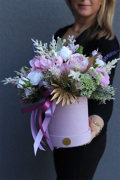 liliowy welurowy flowerbox, Violesa, wym.30x26cm 