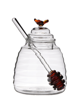 Honey Bee Amber, szklany pojemnik na miód z nabierakiem, poj.450ml