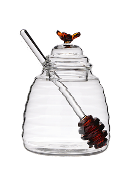 Honey Bee Amber, szklany pojemnik na miód z nabierakiem
